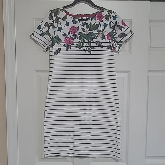 Joules Riviera Striped and Floral Printed Shift Dress - Size 6 - Picture 2 of 11